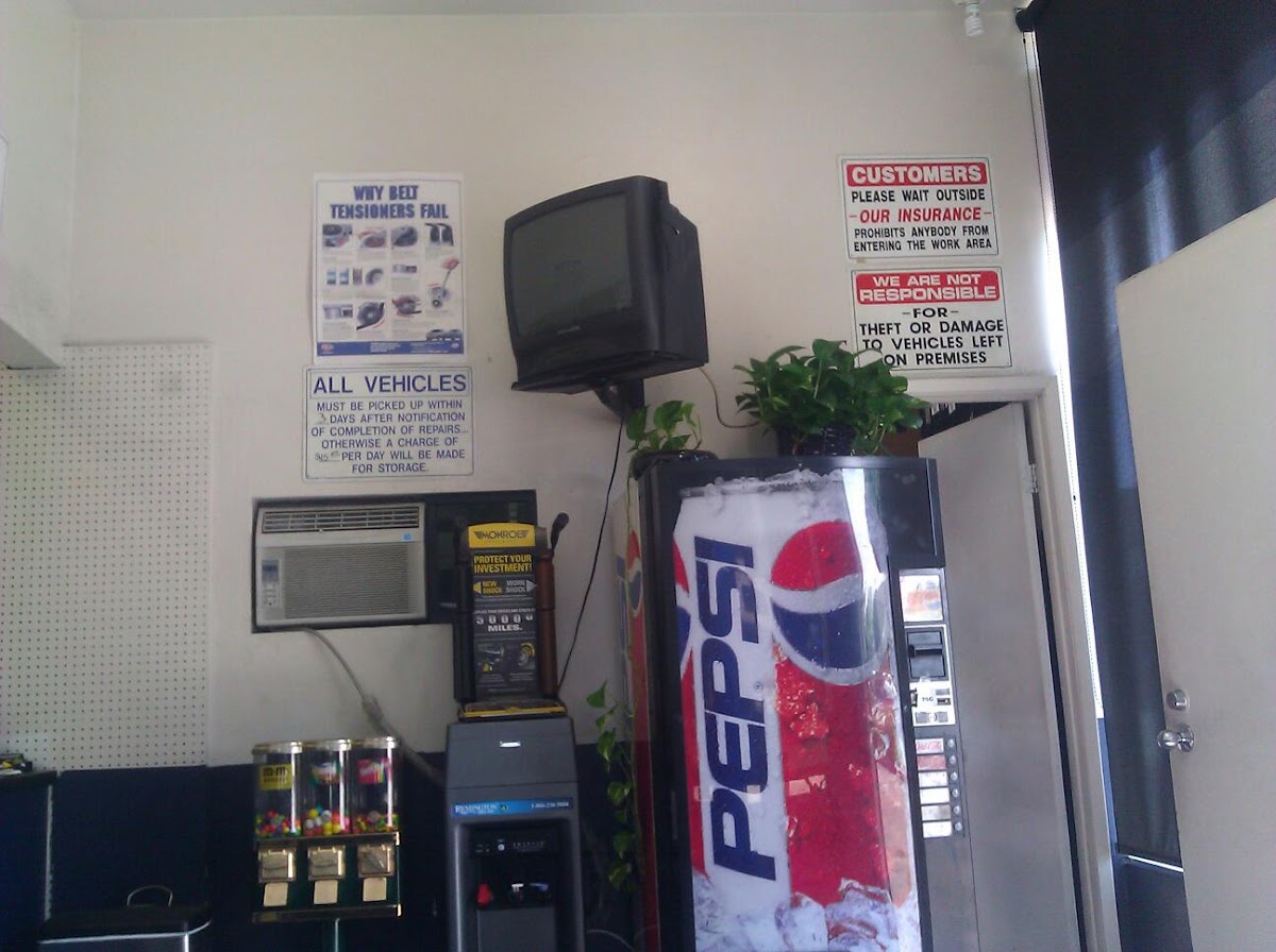 Inside the customer waiting room at Galaxy Automotive